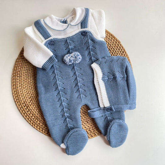 Pompom Navy Blue Romper Set