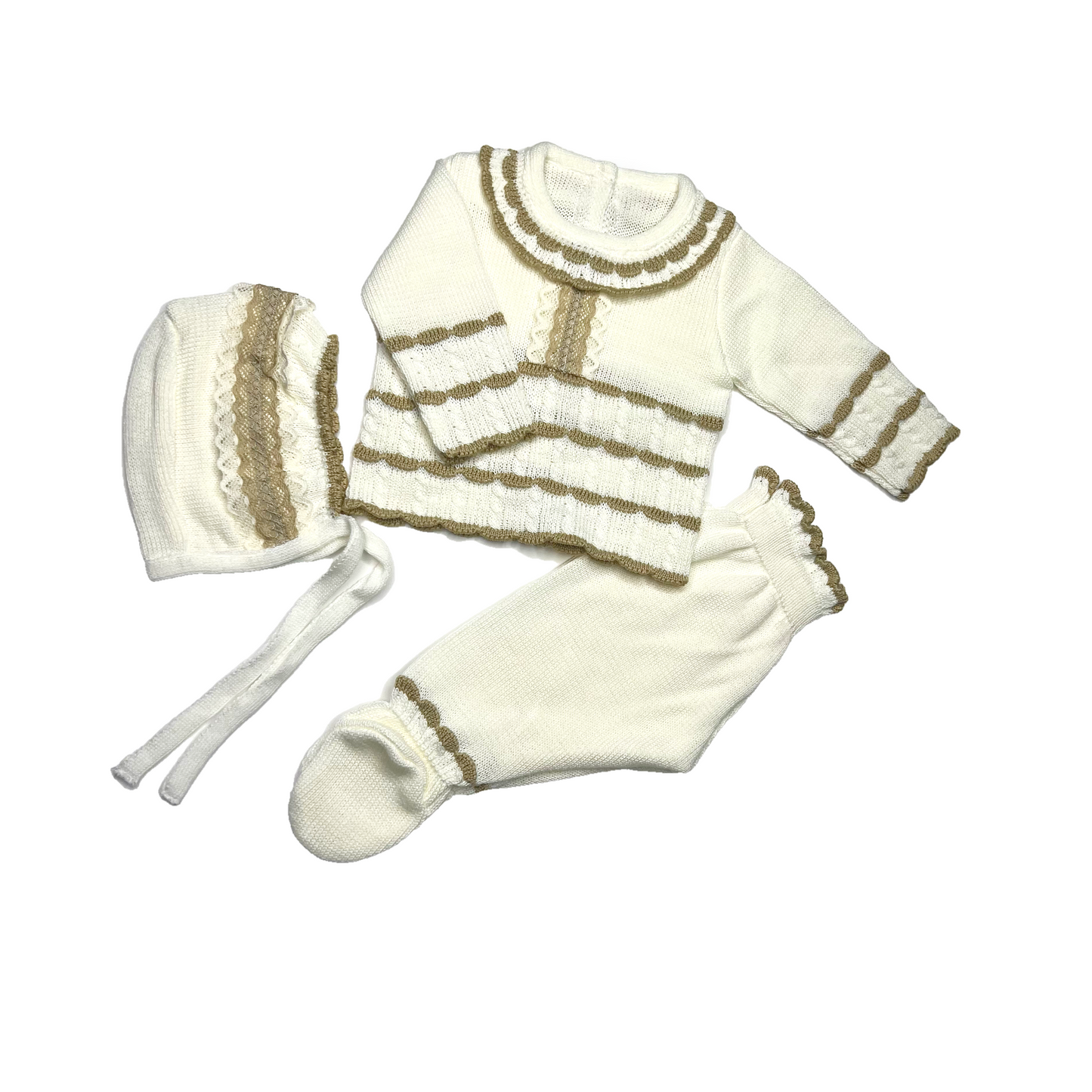 Camel Knitted Set with Lace Details