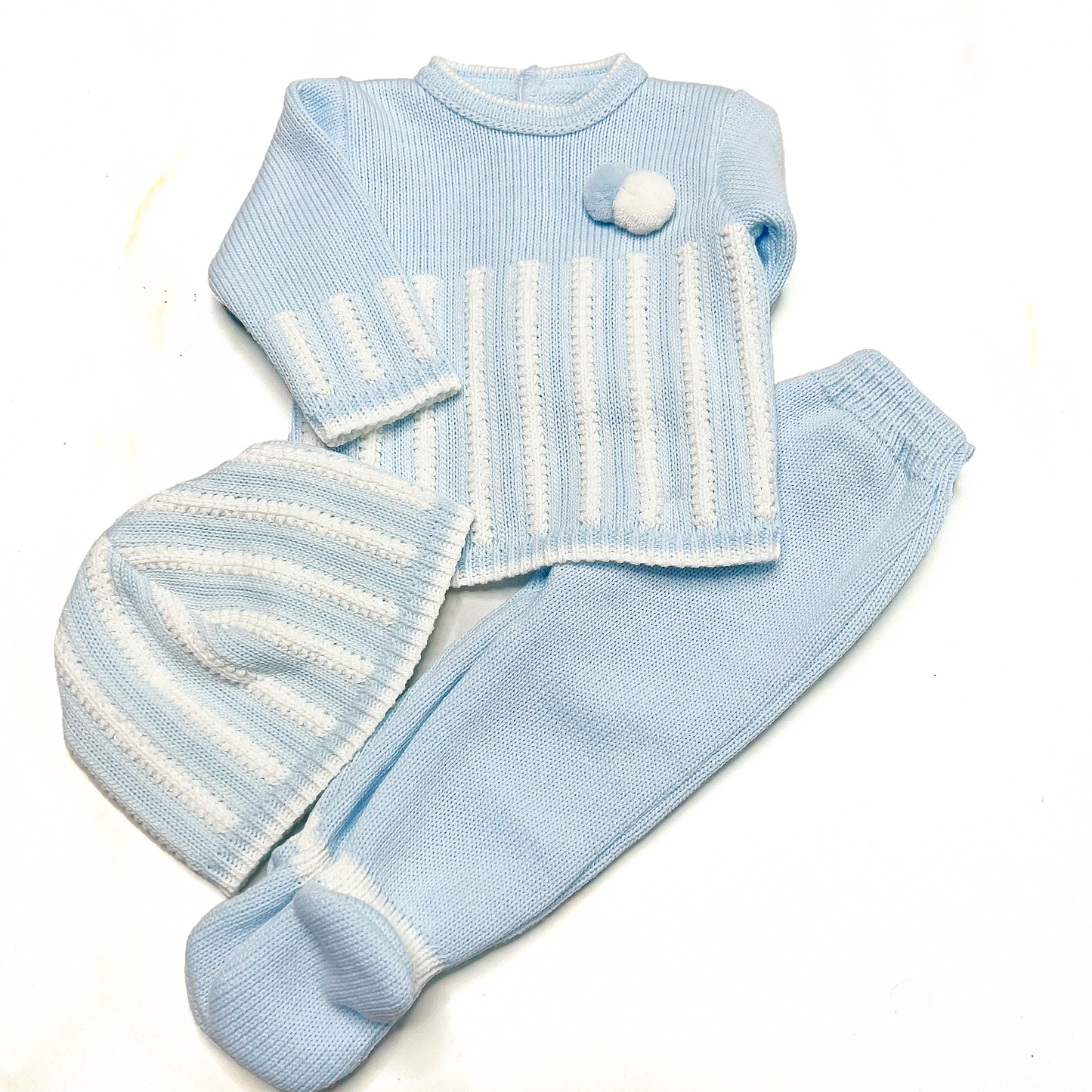 Baby blue & White Stripes Knitted Set