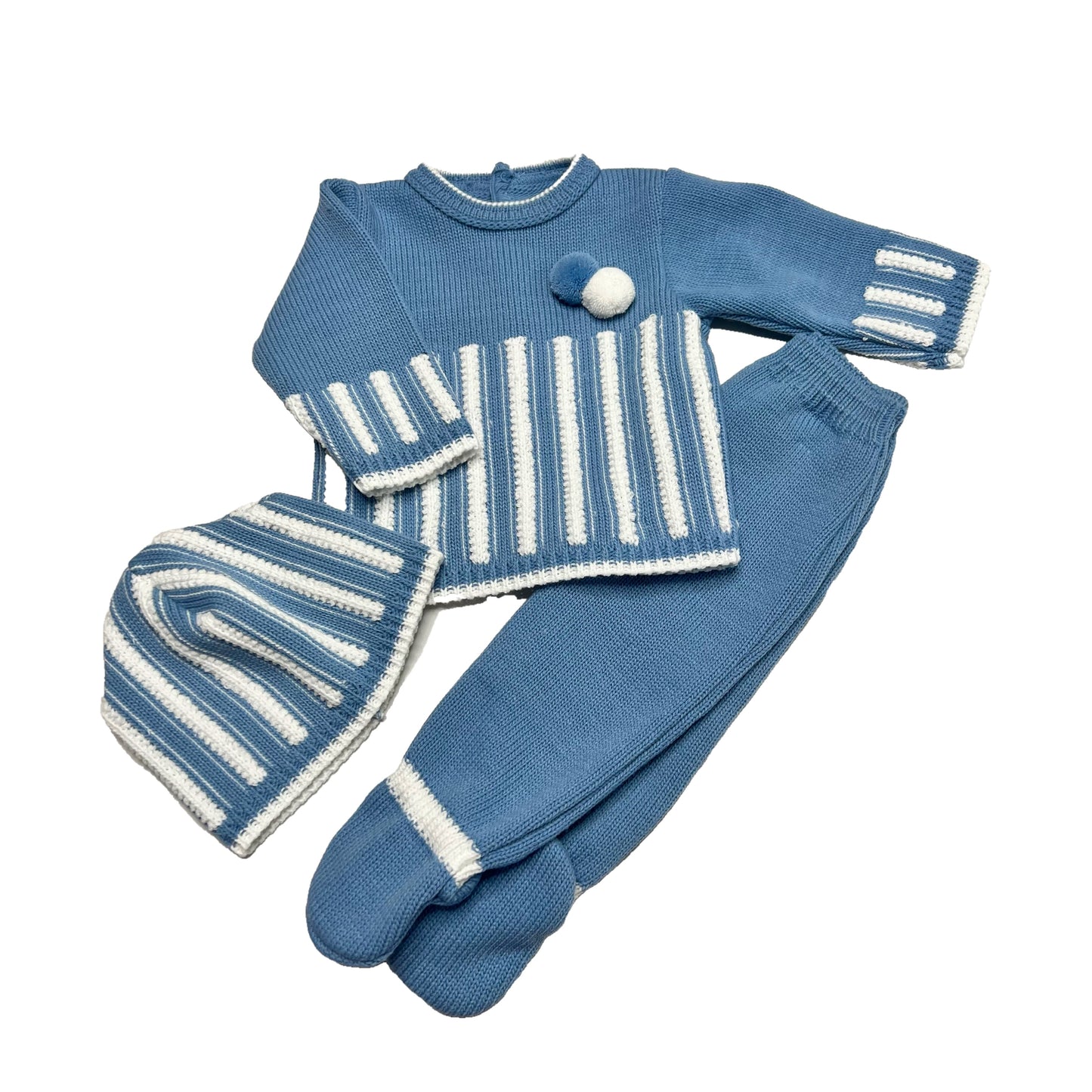 Dark Blue & White Stripes Knitted Set