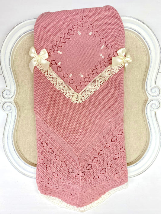 Milan Pink Knitted Blanket Satin Bows