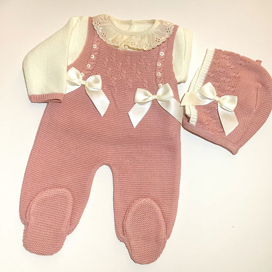 Old pink & Beige Knitted Romper Set