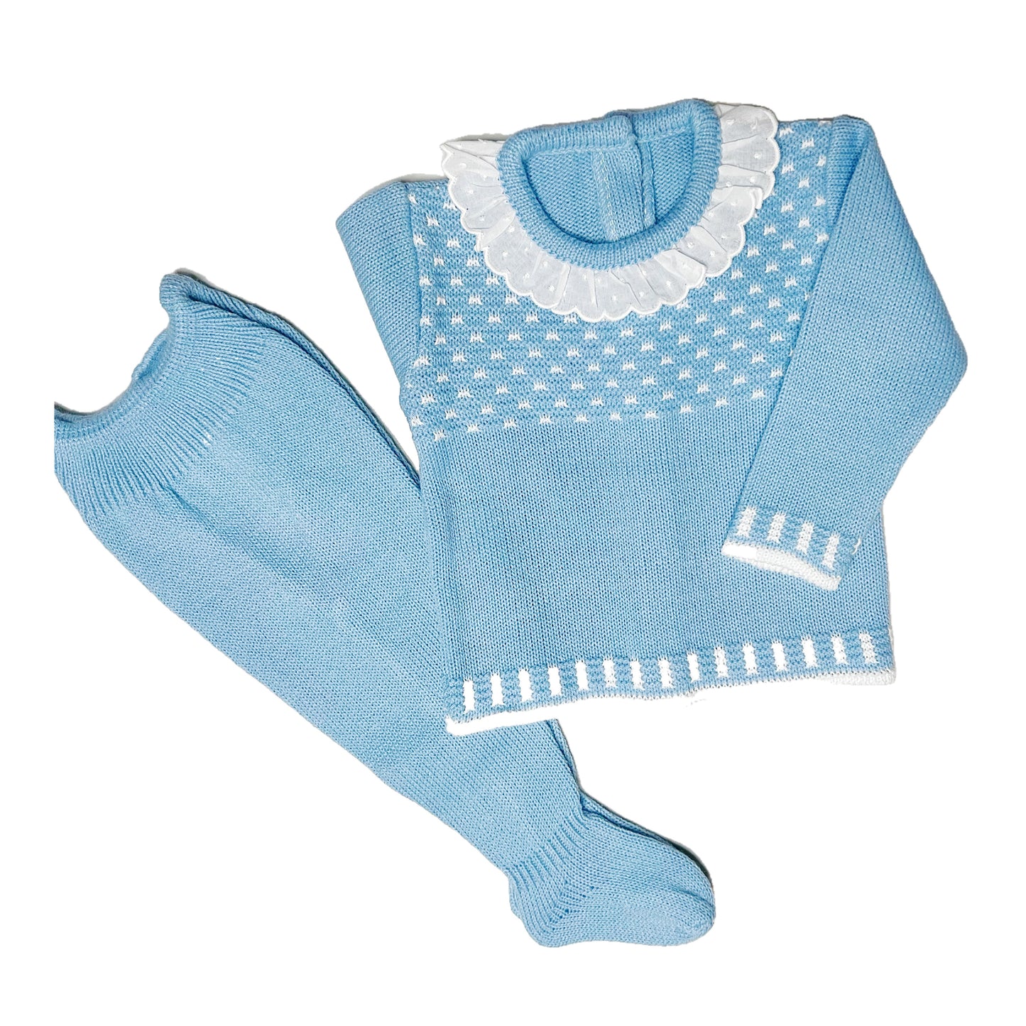 Blue Knitted Set Ruffle Collar