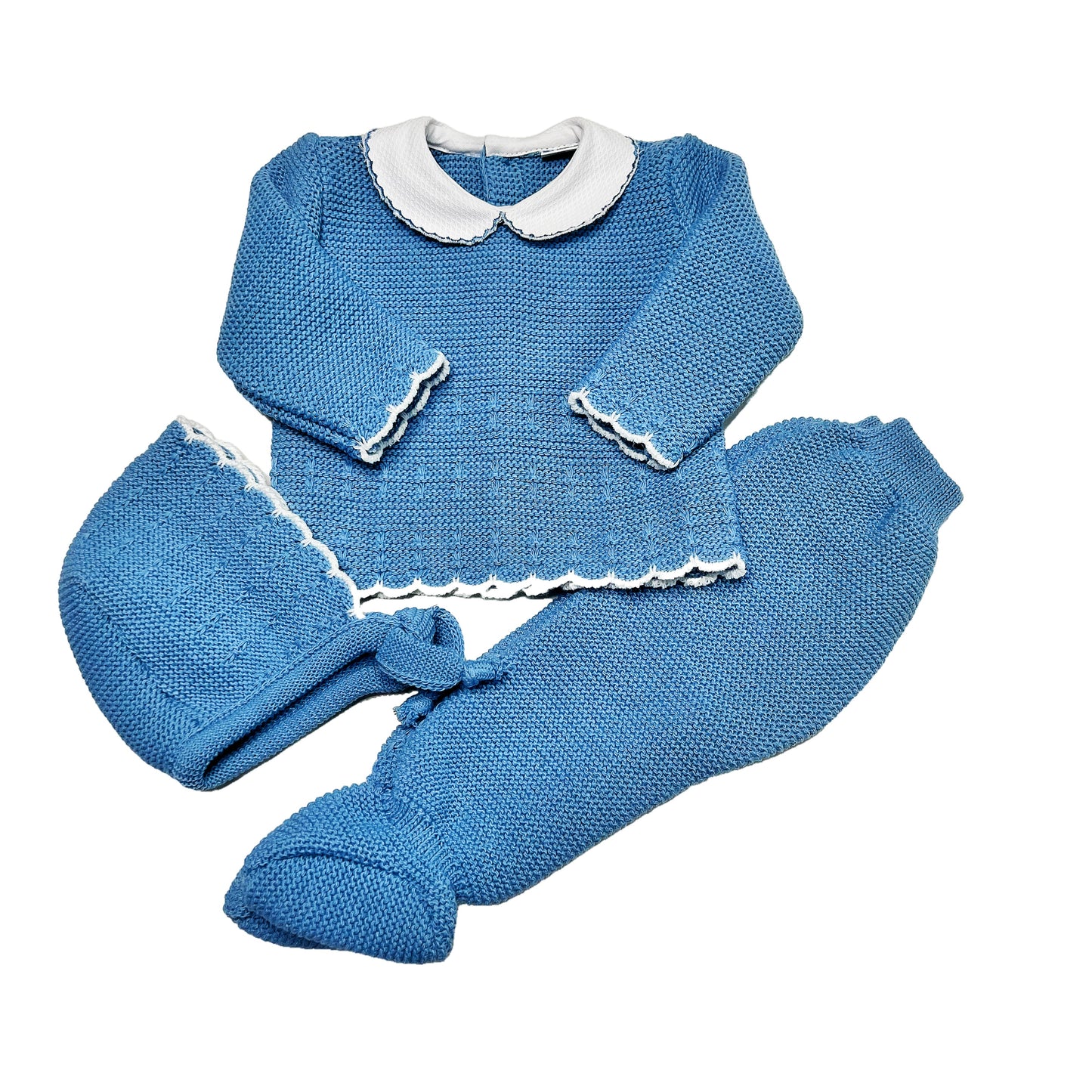 Dark Blue Knitted Set With White Collar