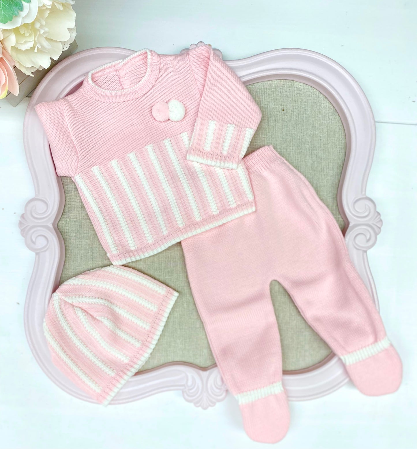 Light Pink & White Stripes Knitted Set