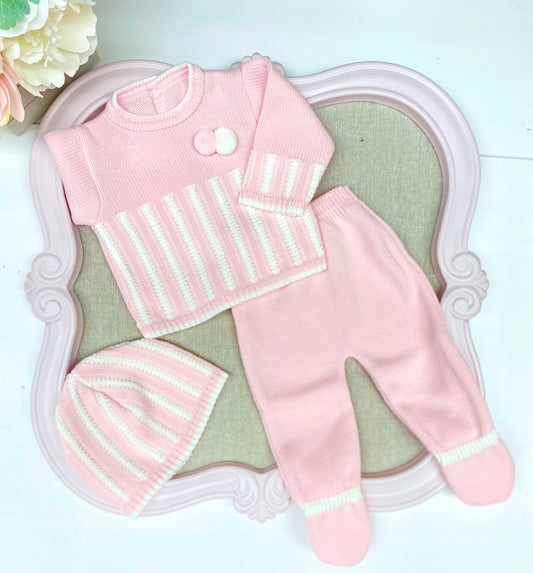 Light Pink & White Stripes Knitted Set