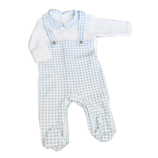 Baby blue gingham pattern romper